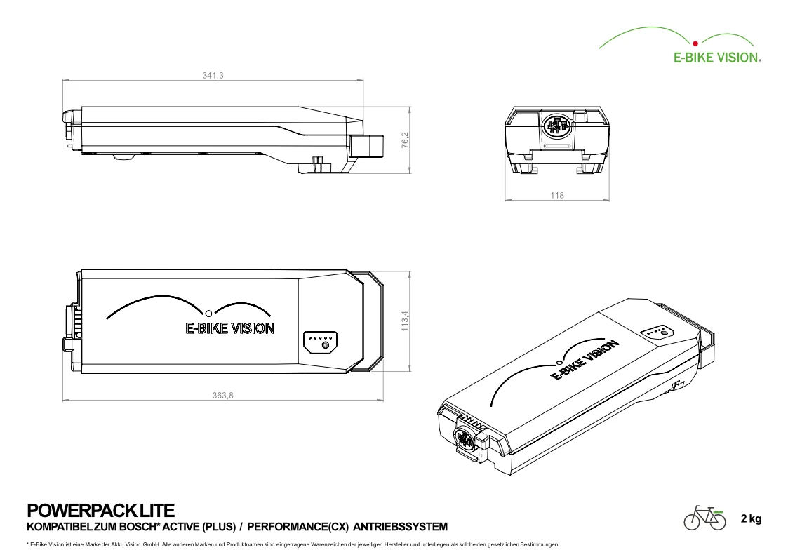 E-Bike Vision - EBV E-Bike Battery Lite, Kompatibel Zu Bosch Active (Plus) / Performance (CX) 36 V G 2 E-Bike Vision - EBV E-Bike Battery Lite, Kompatibel Zu Bosch Active (Plus) / Performance (CX) 36 V G – Bild 2